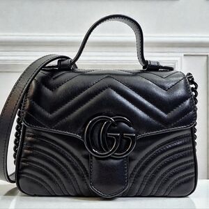 ✨️Authentic Gucci Marmont Top Handle Black Leather Crossbody Bag